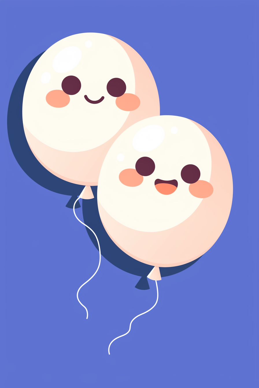cute halloween drawings for kids - an image depicting two adorable ghost balloons with cheerful faces floating against a blue background.